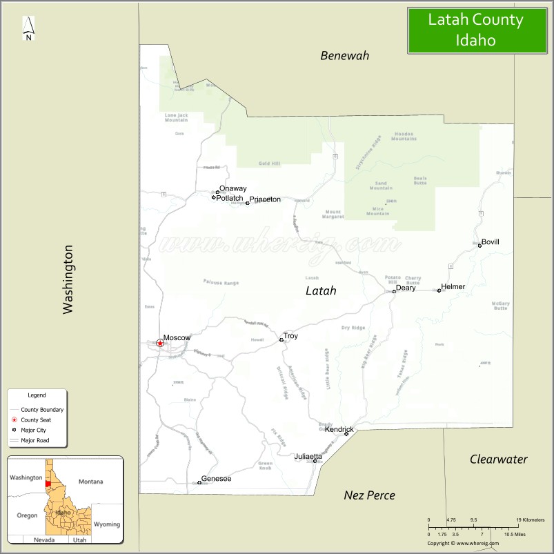 Map of Latah County, Idaho