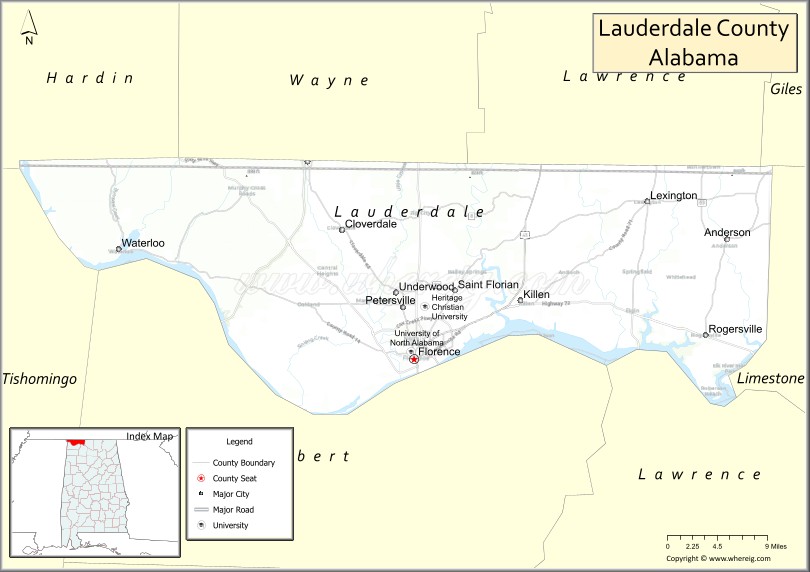 Map of Lauderdale County, Alabama