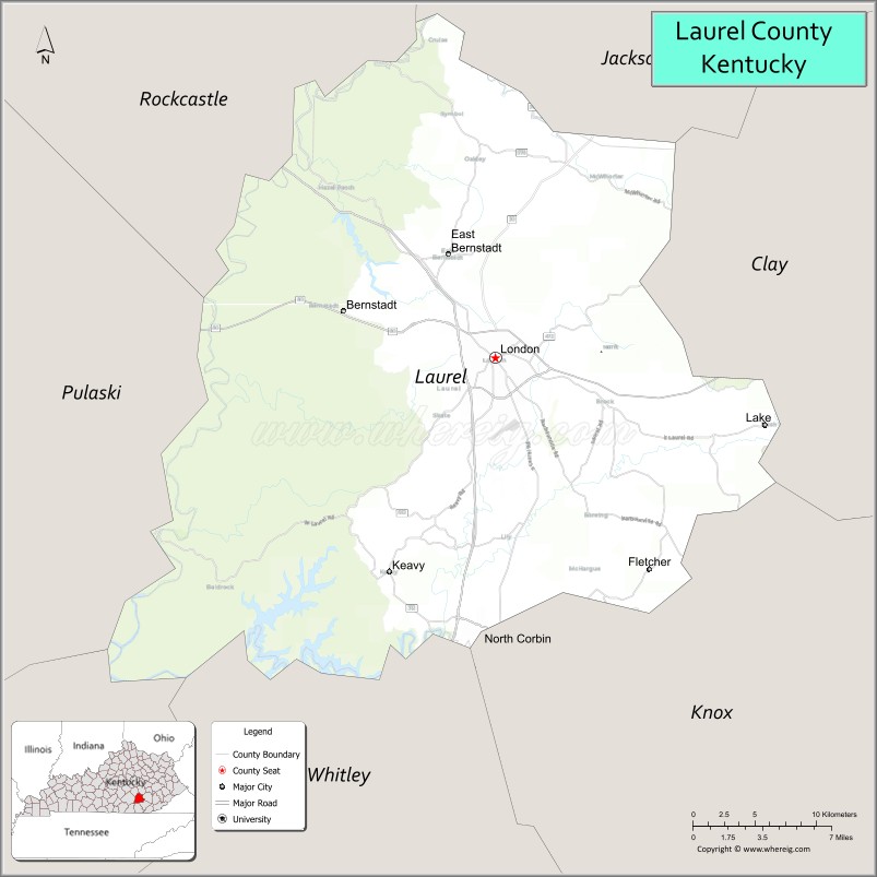 Map of Laurel County, Kentucky