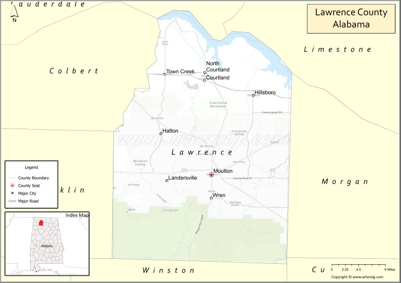 Map of Lawrence County, Alabama