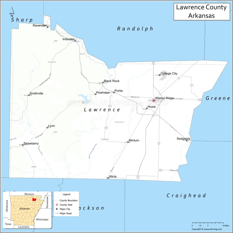 Map of Lawrence County, Arkansas