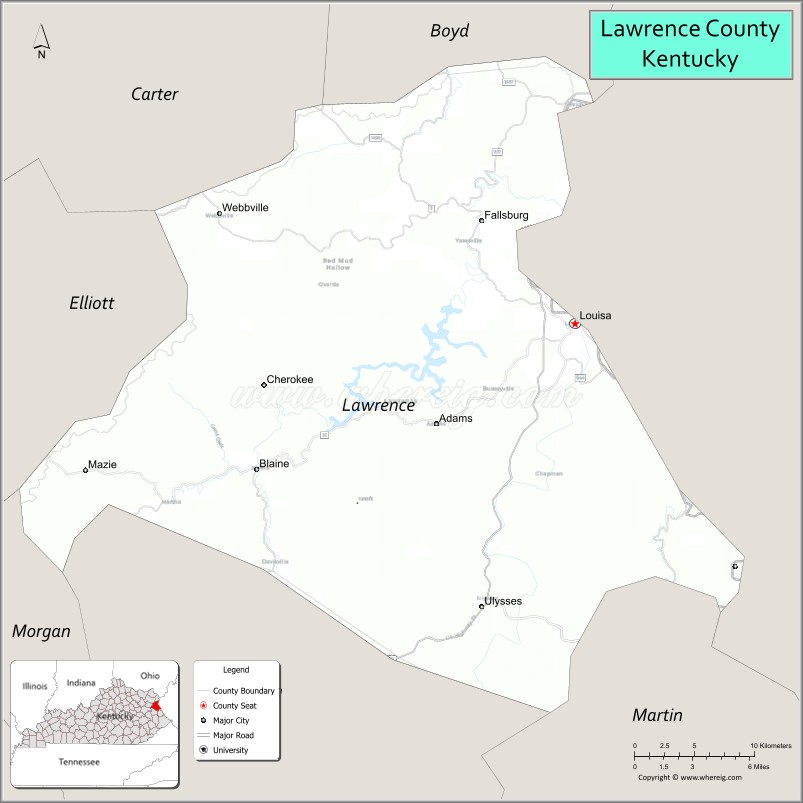 Map of Lawrence County, Kentucky
