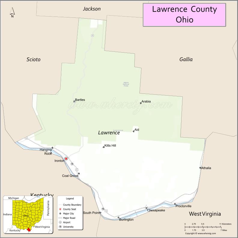 Map of Lawrence County, Ohio