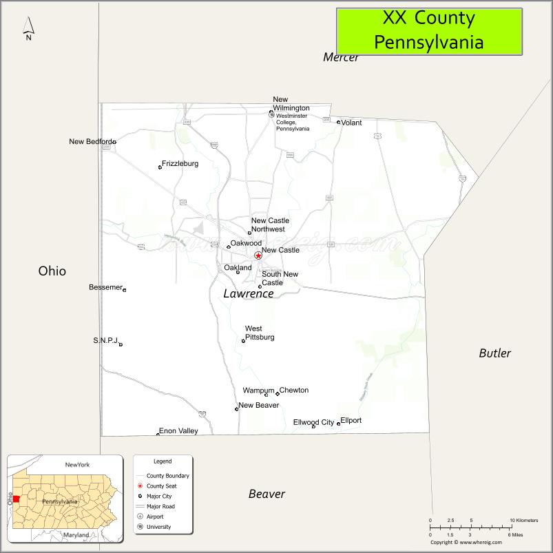Map of Lawrence County, Pennsylvania