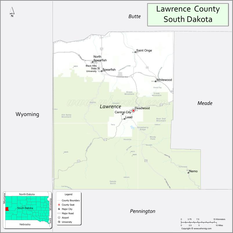 Map of Lawrence County, South Dakota