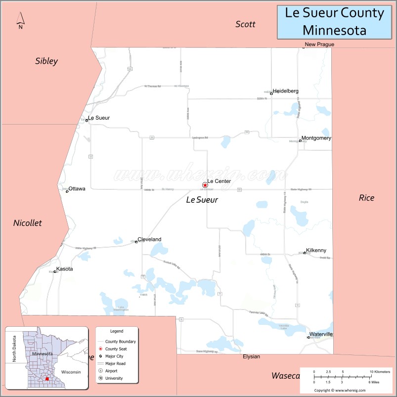 Map of Le Sueur County, Minnesota