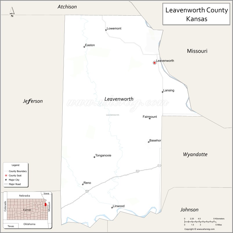 Map of Leavenworth County, Kansas