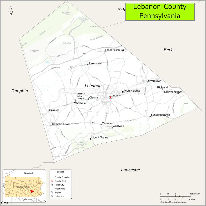 Map of Lebanon County, Pennsylvania