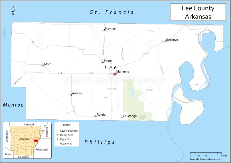 Map of Lee County, Arkansas
