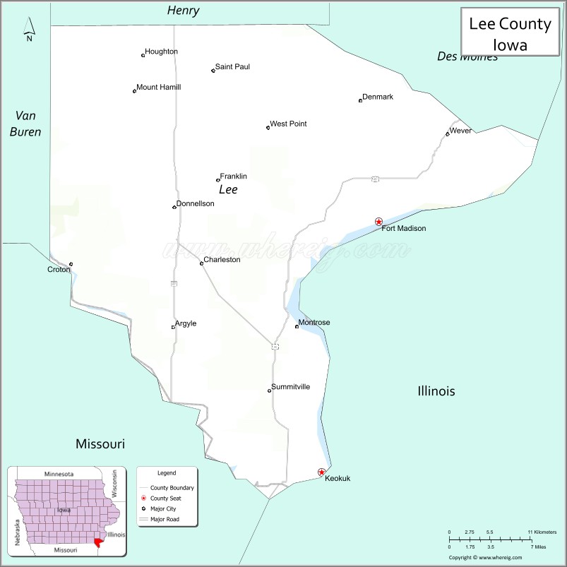 Map of Lee County, Iowa