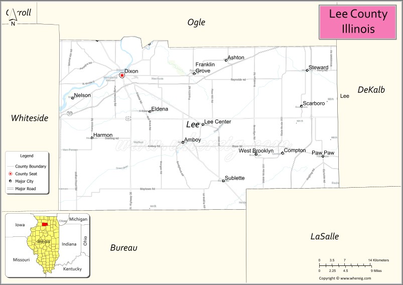 Map of Lee County, Illinois
