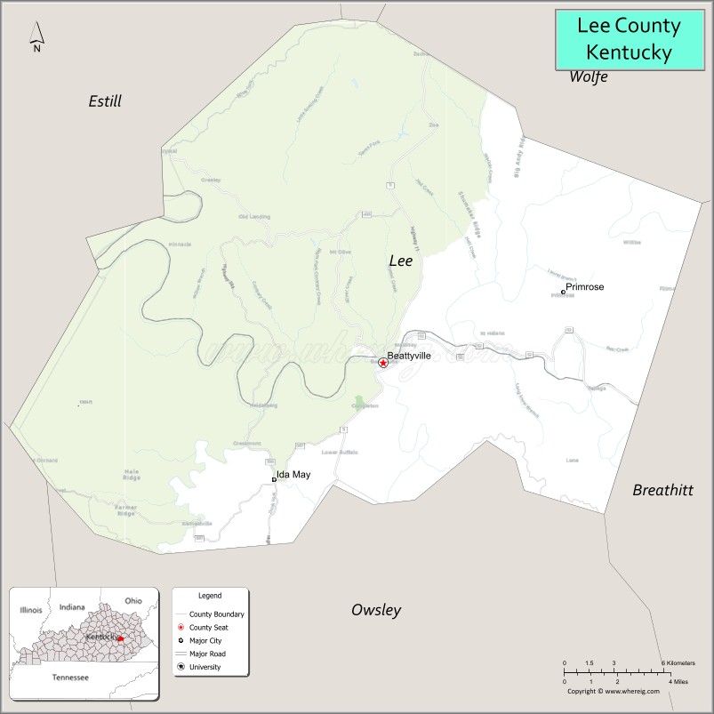 Map of Lee County, Kentucky