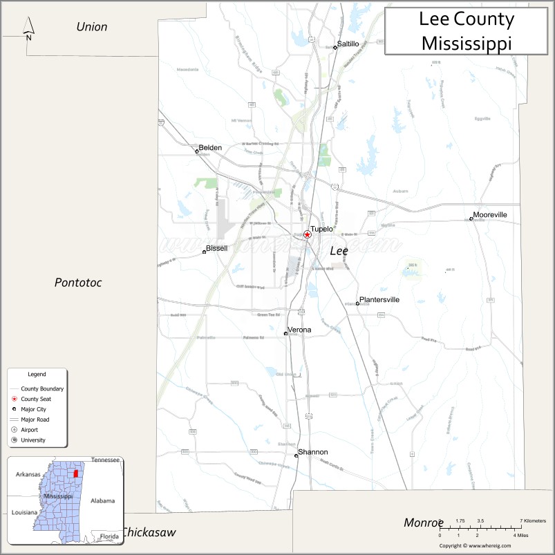 Map of Lee County, Mississippi