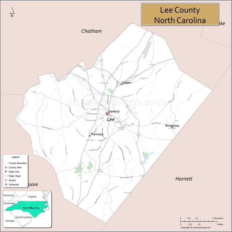 Map of Lee County, North Carolina