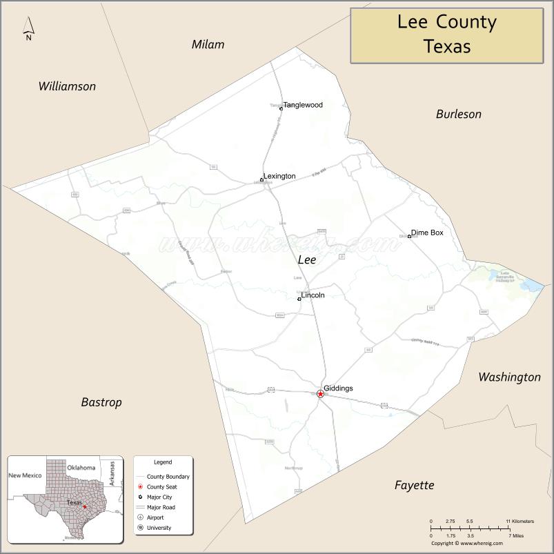 Map of Lee County, Texas