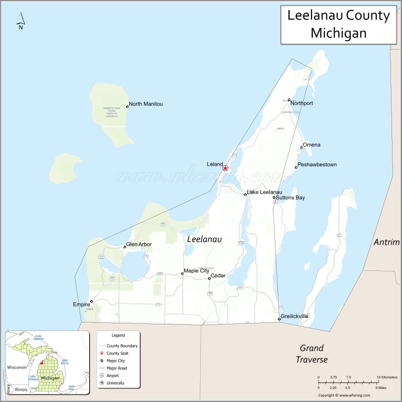 Map of Leelanau County, Michigan