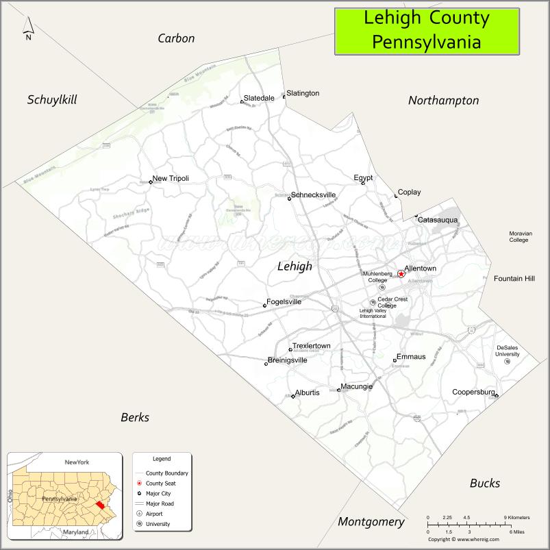 Map of Lehigh County, Pennsylvania