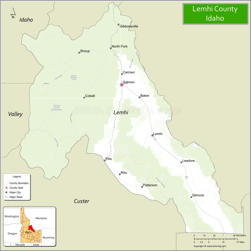 Map of Lemhi County, Idaho