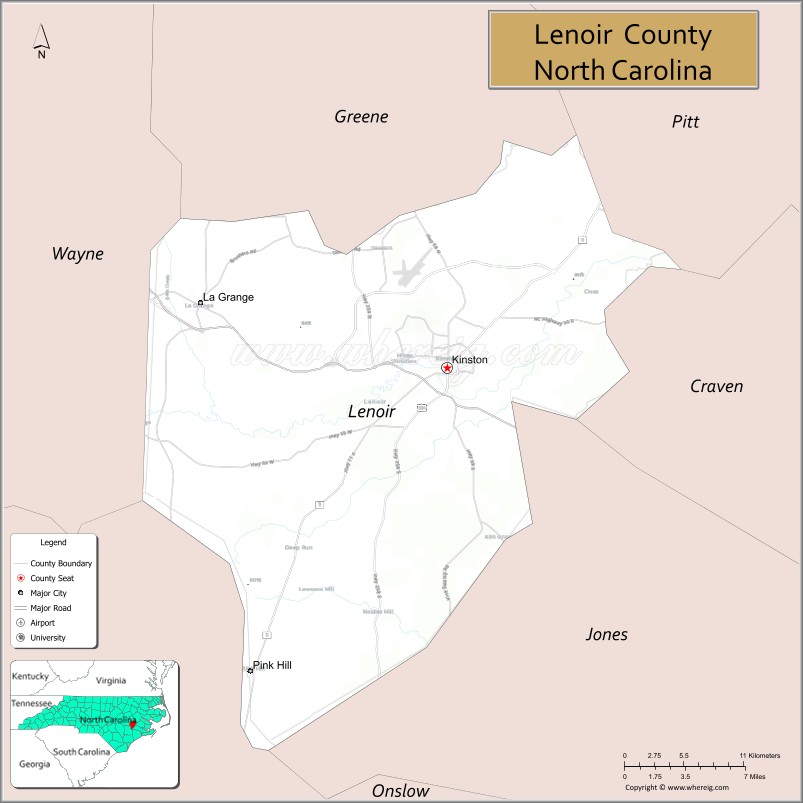 Map of Lenoir County, North Carolina