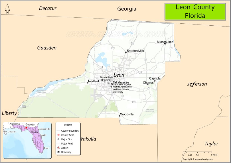 Map of Leon County, Florida
