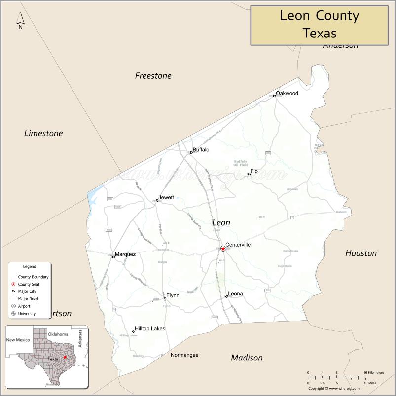 Map of Leon County, Texas