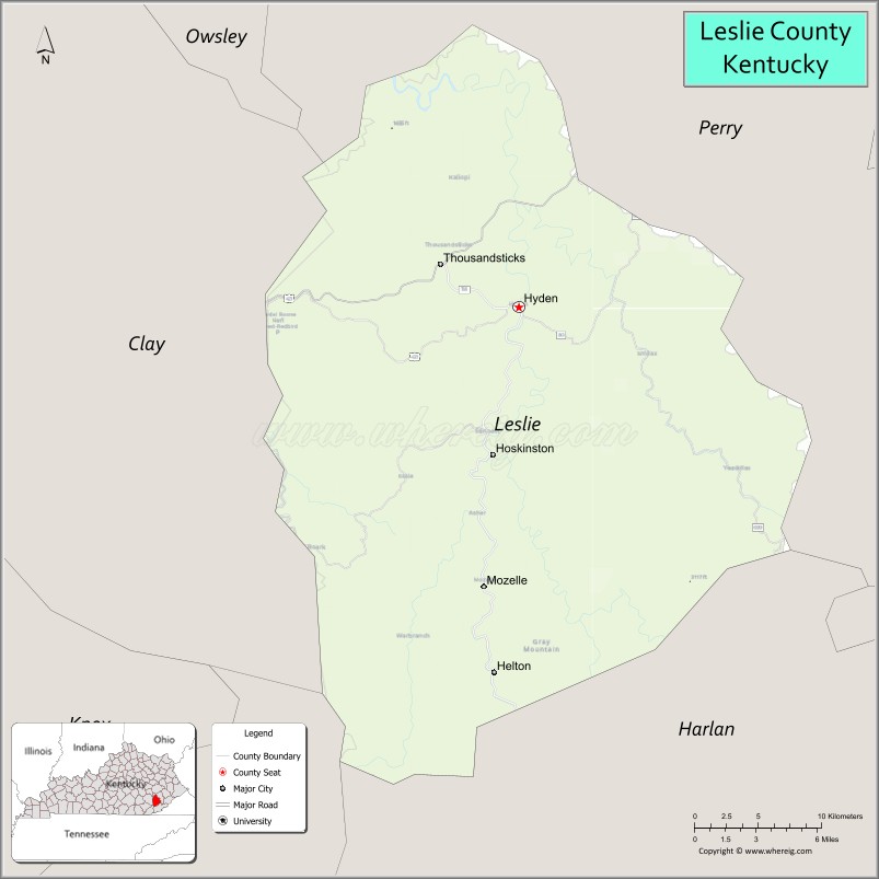 Map of Leslie County, Kentucky