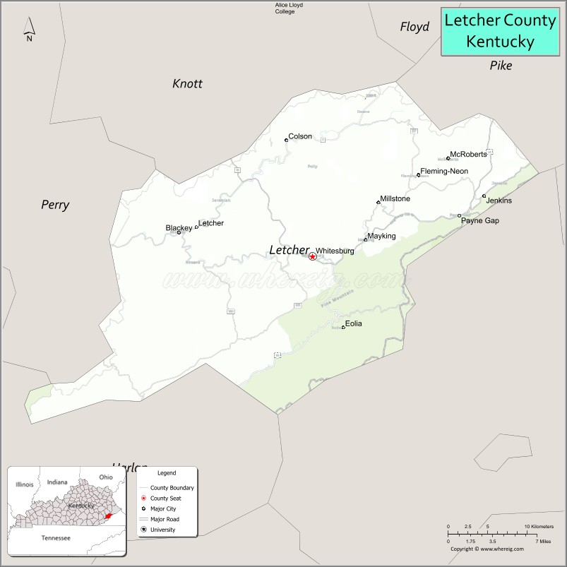 Map of Letcher County, Kentucky