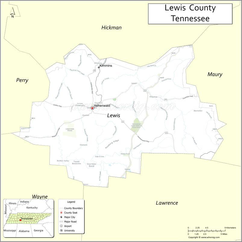 Map of Lewis County, Tennessee