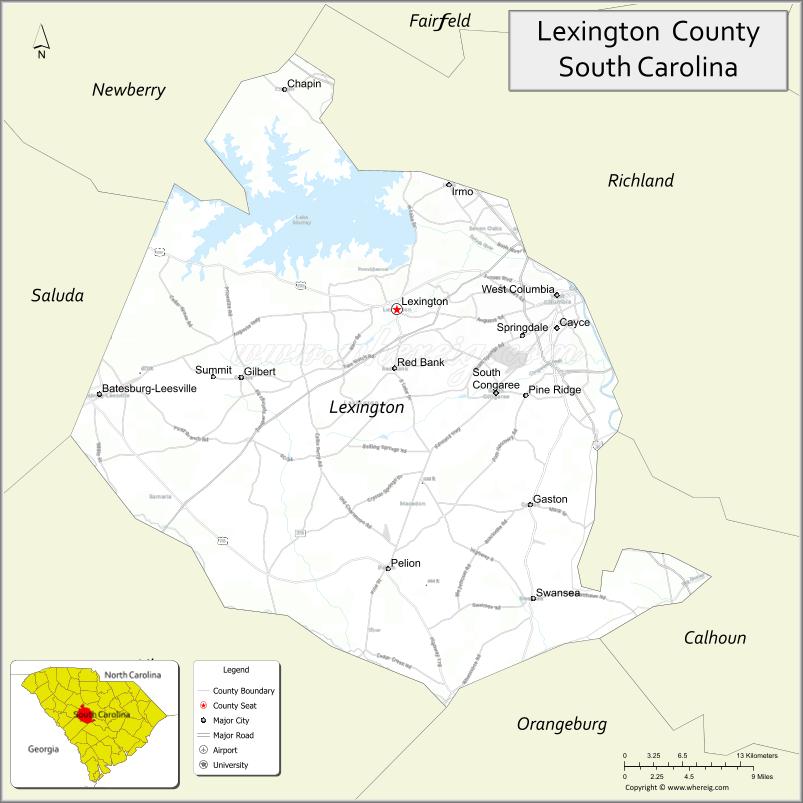 Map of Lexington County, South Carolina