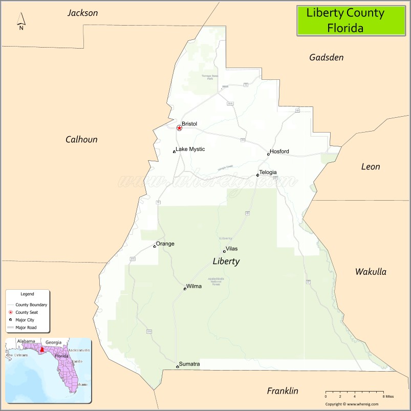 Map of Liberty County, Florida