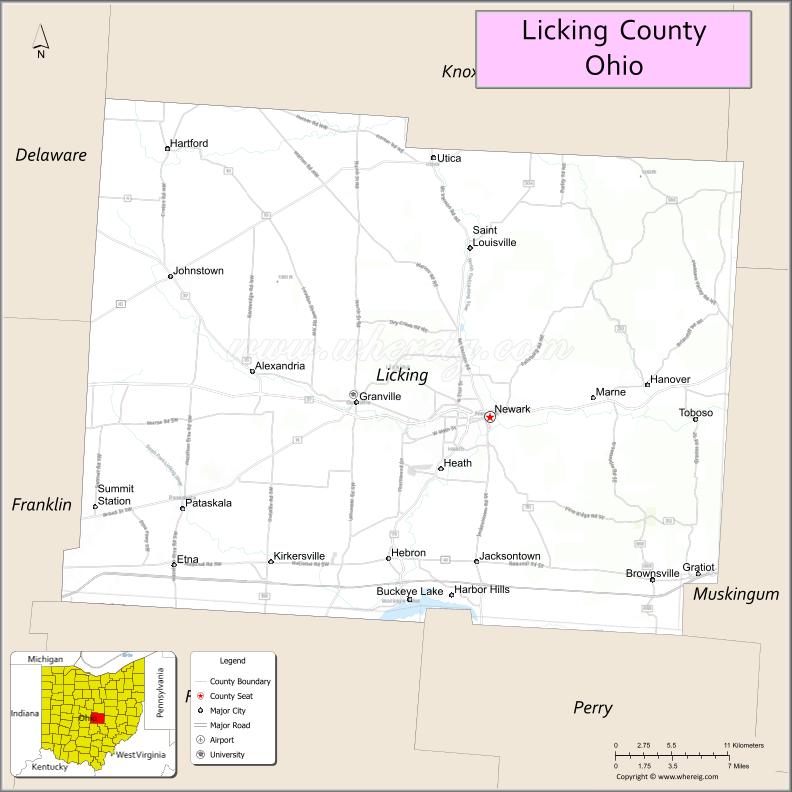 Map of Licking County, Ohio