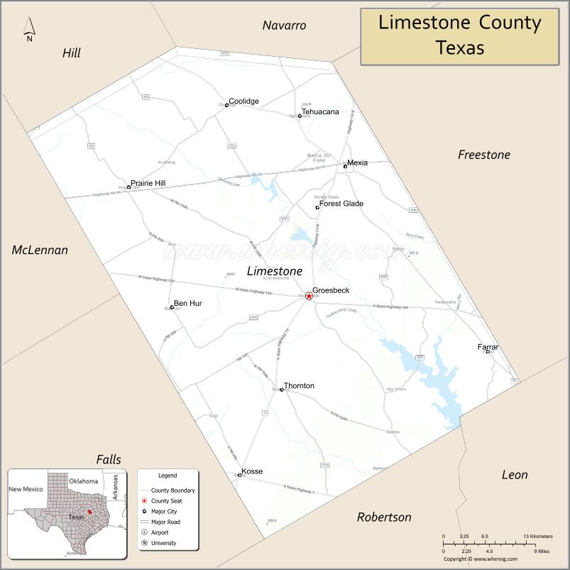 Map of Limestone County, Texas