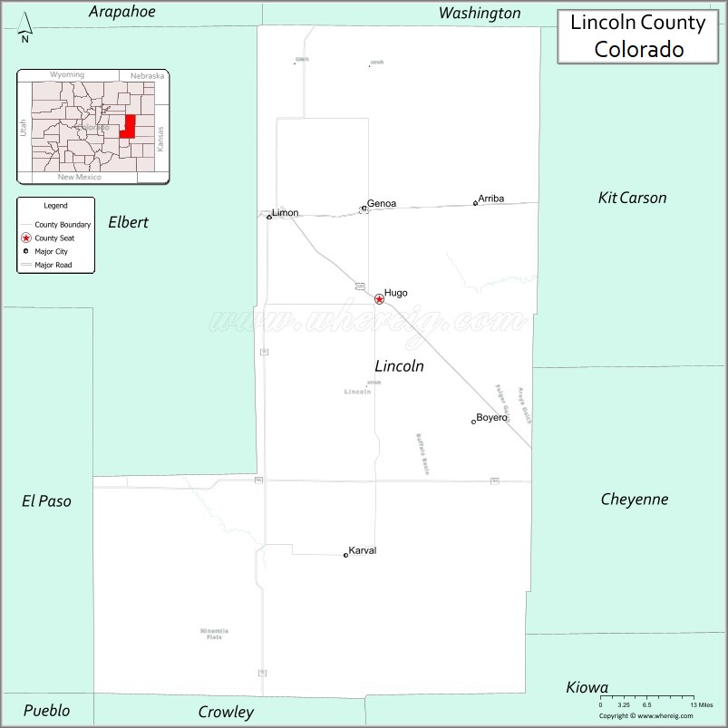 Map of Lincoln County, Colorado