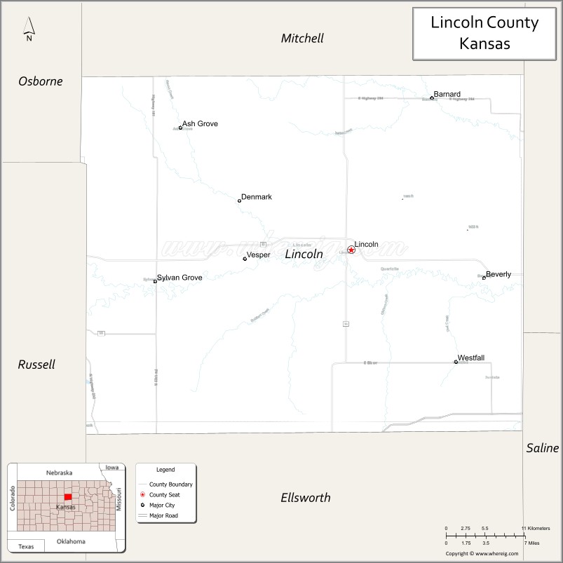 Map of Lincoln County, Kansas