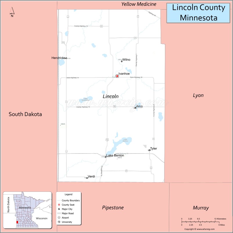 Map of Lincoln County, Minnesota