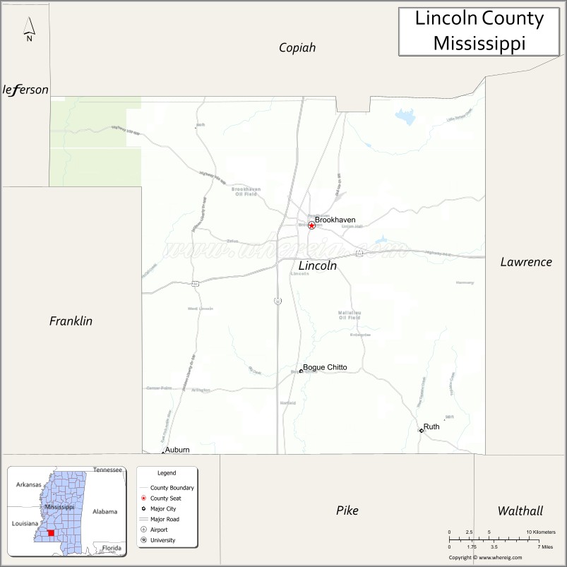 Map of Lincoln County, Mississippi