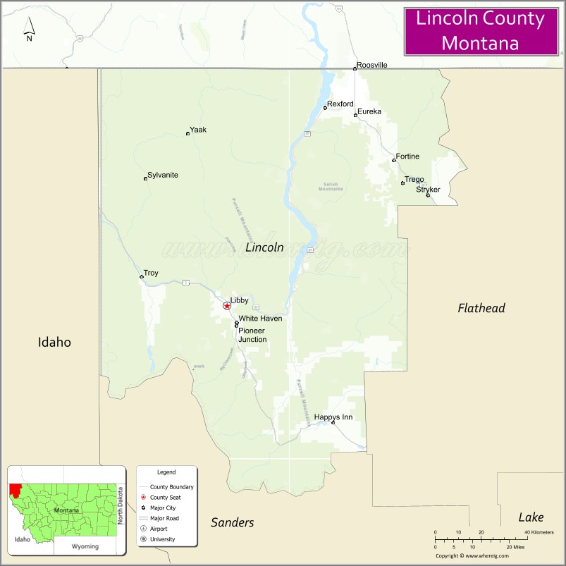 Map of Lincoln County, Montana