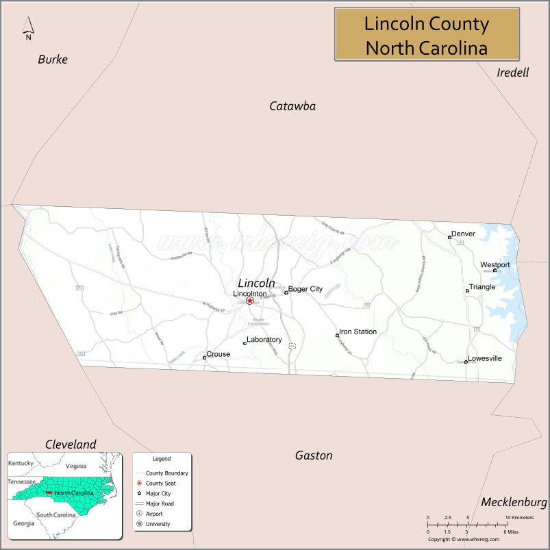 Map of Lincoln County, North Carolina