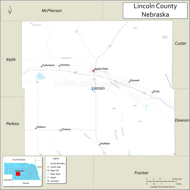 Map of Lincoln County, Nebraska