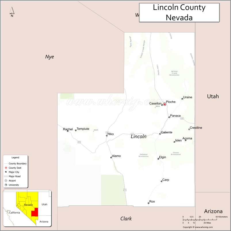 Map of Lincoln County, Nevada