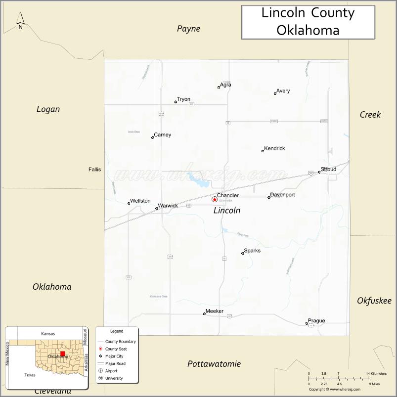 Map of Lincoln County, Oklahoma