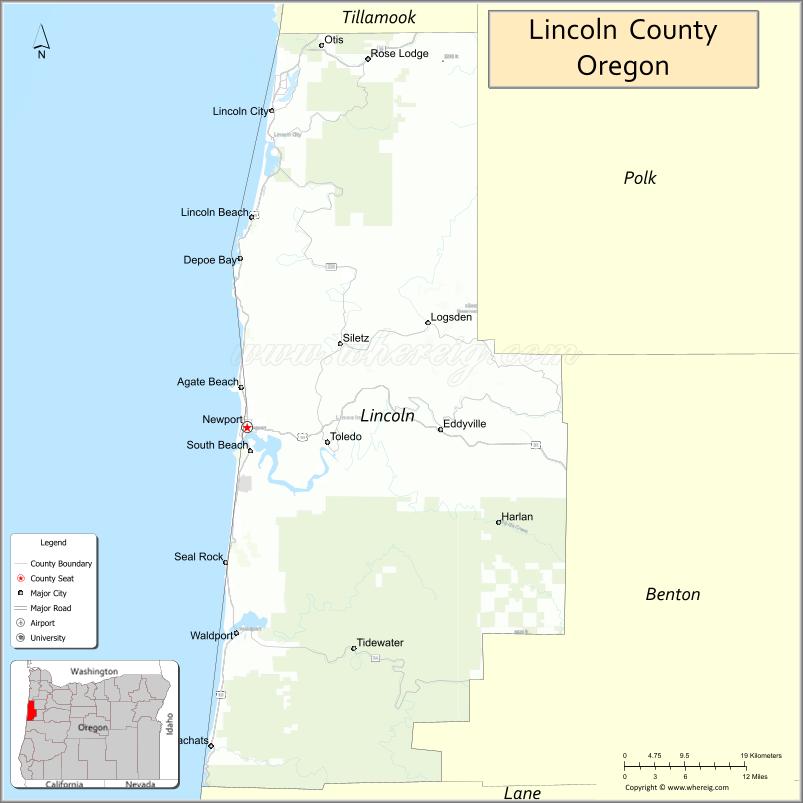 Map of Lincoln County, Oregon