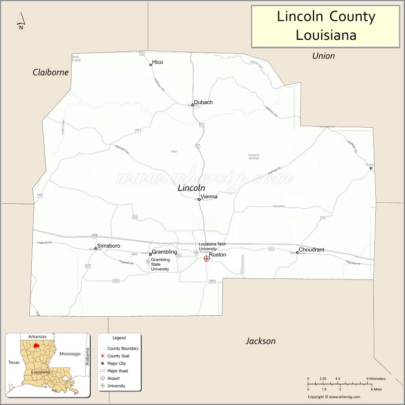 Map of Lincoln Parish, Louisiana