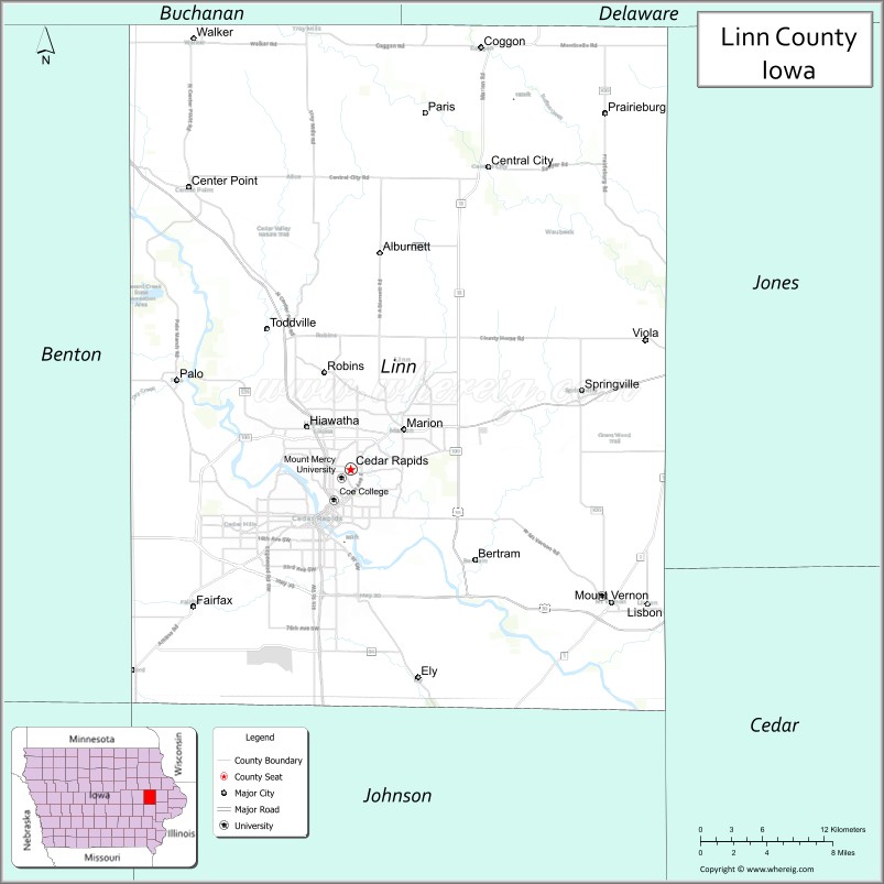 Map of Linn County, Iowa