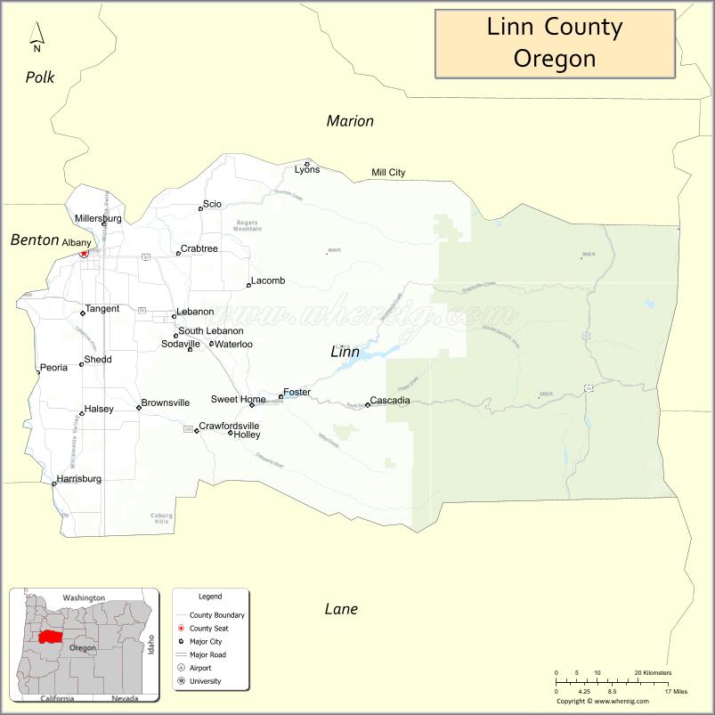 Map of Linn County, Oregon