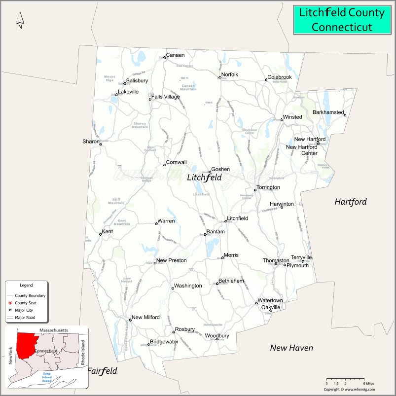 Map of Litchfield County, Connecticut