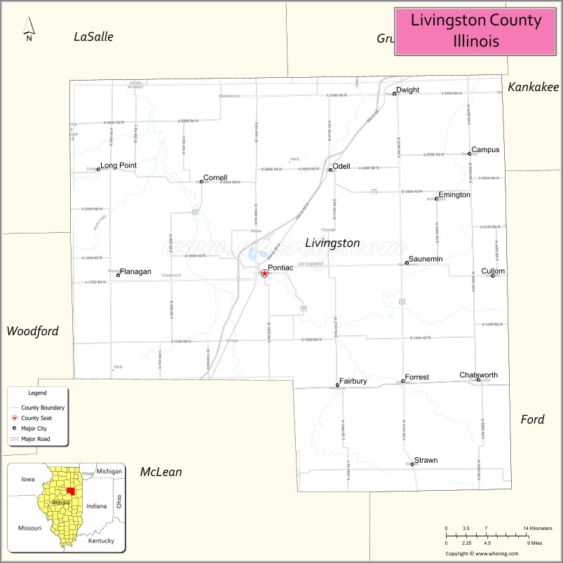 Map of Livingston County, Illinois