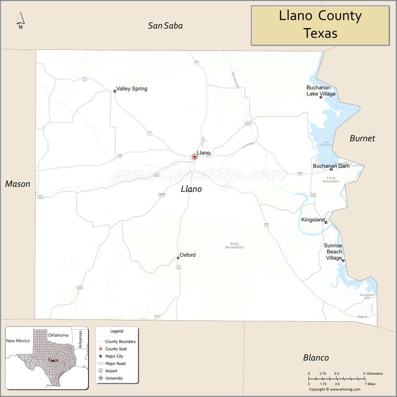 Map of Llano County, Texas