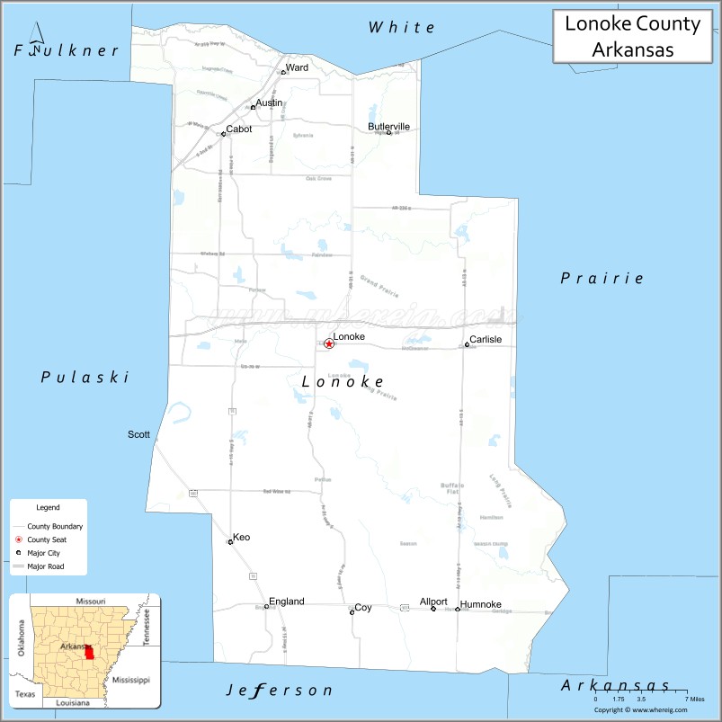 Map of Lonoke County, Arkansas