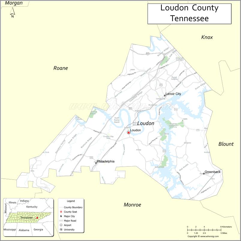 Map of Loudon County, Tennessee
